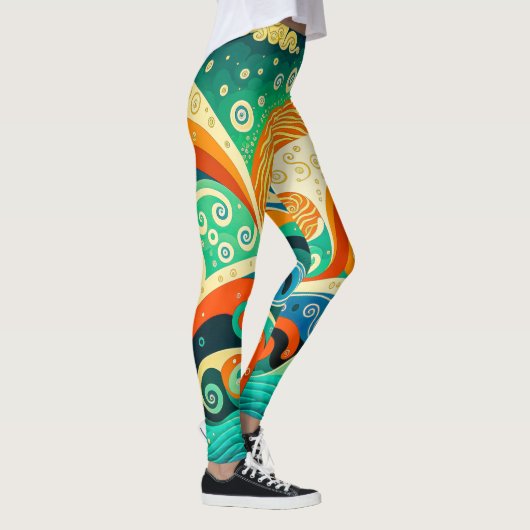 Abstracte kleurrijke Retro 70s Hippie Waves Artwor Leggings (Rechts)