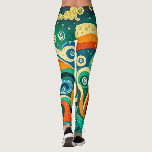 Abstracte kleurrijke Retro 70s Hippie Waves Artwor Leggings (Achterkant)