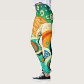 Abstracte kleurrijke Retro 70s Hippie Waves Artwor Leggings (Links)