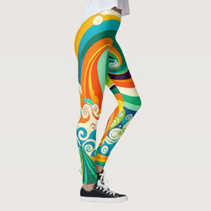 Abstracte kleurrijke Retro 70s Hippie Waves Artwor Leggings