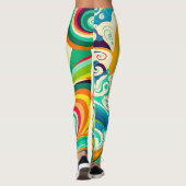 Abstracte kleurrijke Retro 70s Hippie Waves Artwor Leggings (Achterkant)