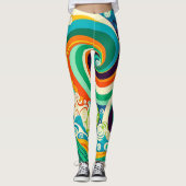 Abstracte kleurrijke Retro 70s Hippie Waves Artwor Leggings (Voorkant)