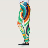 Abstracte kleurrijke Retro 70s Hippie Waves Artwor Leggings (Links)