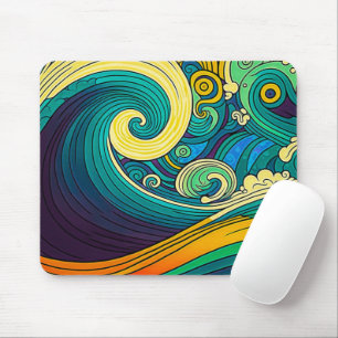 Abstracte kleurrijke Retro 70s Hippie Waves Artwor Muismat