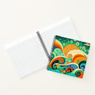 Abstracte kleurrijke Retro 70s Hippie Waves Artwor Notitieboek