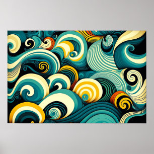 Abstracte kleurrijke Retro 70s Hippie Waves Artwor Poster