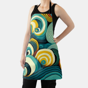 Abstracte kleurrijke Retro 70s Hippie Waves Artwor Schort