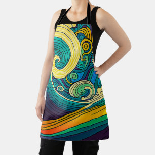 Abstracte kleurrijke Retro 70s Hippie Waves Artwor Schort