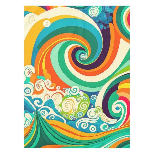 Abstracte kleurrijke Retro 70s Hippie Waves Artwor Tafelkleed (Voorkant)