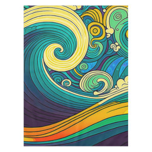 Abstracte kleurrijke Retro 70s Hippie Waves Artwor Tafelkleed