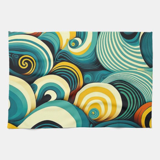 Abstracte kleurrijke Retro 70s Hippie Waves Artwor Theedoek (Horizontaal)