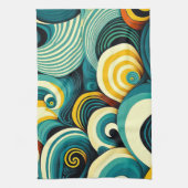 Abstracte kleurrijke Retro 70s Hippie Waves Artwor Theedoek (Verticaal)