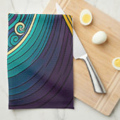 Abstracte kleurrijke Retro 70s Hippie Waves Artwor Theedoek (Quarter Fold)