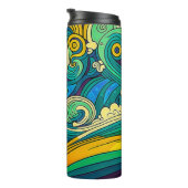 Abstracte kleurrijke Retro 70s Hippie Waves Artwor Thermosbeker (Geroteerd rechts)
