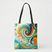 Abstracte kleurrijke Retro 70s Hippie Waves Artwor Tote Bag (Voorkant)