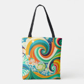 Abstracte kleurrijke Retro 70s Hippie Waves Artwor Tote Bag (Achterkant)