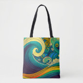 Abstracte kleurrijke Retro 70s Hippie Waves Artwor Tote Bag (Voorkant)