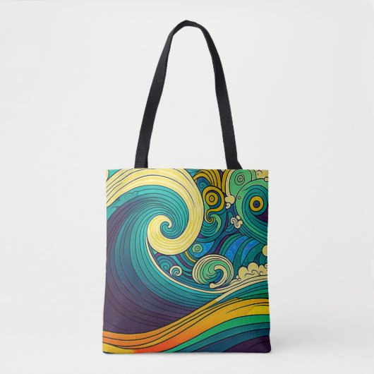 Abstracte kleurrijke Retro 70s Hippie Waves Artwor Tote Bag (Voorkant)