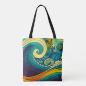 Abstracte kleurrijke Retro 70s Hippie Waves Artwor Tote Bag (Achterkant)