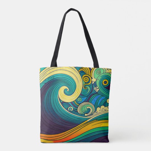 Abstracte kleurrijke Retro 70s Hippie Waves Artwor Tote Bag (Achterkant)