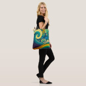 Abstracte kleurrijke Retro 70s Hippie Waves Artwor Tote Bag (Op model)