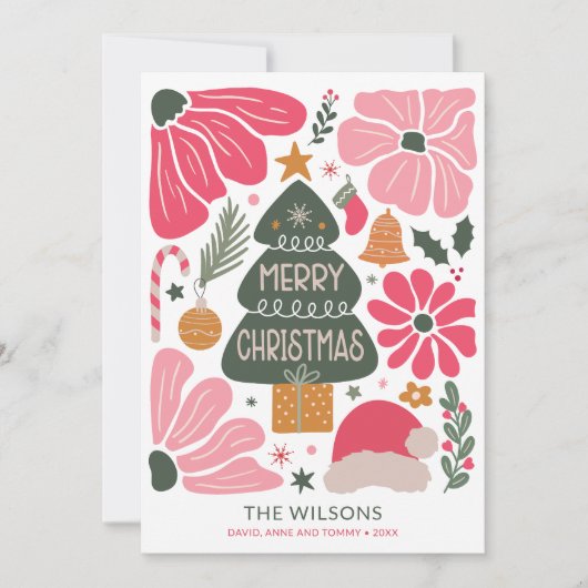 Abstracte Kleurrijke Retro Bloemen Kerst Kaart (Voorkant)