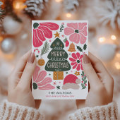 Abstracte Kleurrijke Retro Bloemen Kerst Kaart