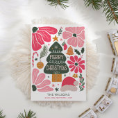 Abstracte Kleurrijke Retro Bloemen Kerst Kaart