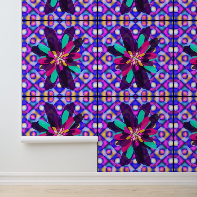 Abstracte kleurrijke Retro Florale Mandala Kunst Behang (Applicatie)