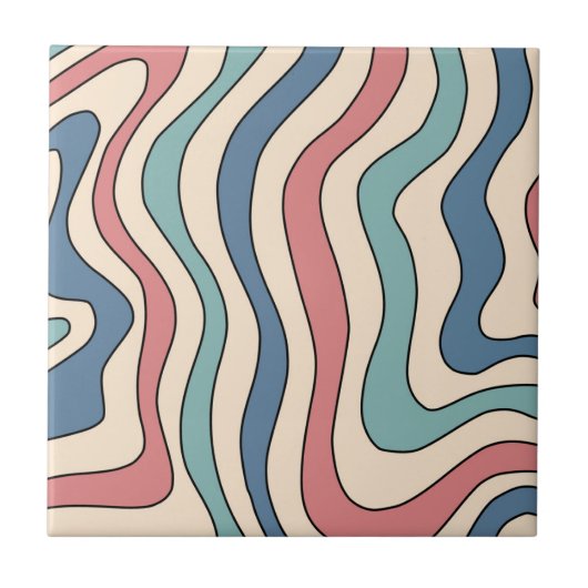 Abstracte kleurrijke Retro Wavy Stripe Modern Eleg Tegeltje (Voorkant)