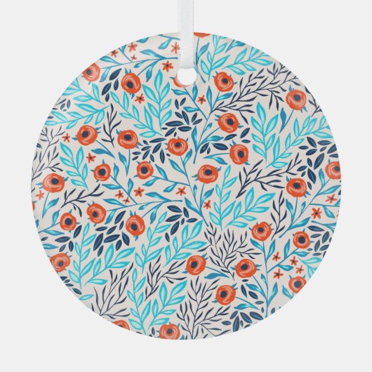 Abstracte Kleurrijke Rozen: Bloemen Glas Ornament (Voorkant)