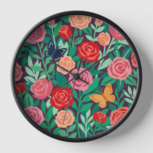Abstracte Kleurrijke Rozen Vlinders Kunst Klokken