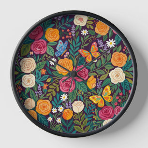 Abstracte Kleurrijke Rozen Vlinders Kunst Klokken