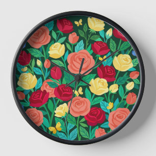 Abstracte Kleurrijke Rozen Vlinders Kunst Klokken
