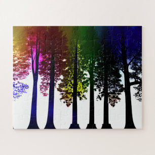 Abstracte kleurrijke silhouetbomen voor kinderen legpuzzel