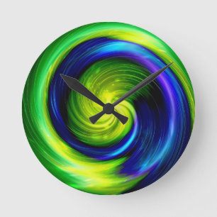 Abstracte kleurrijke spiraalwazige gier 7 ronde klok