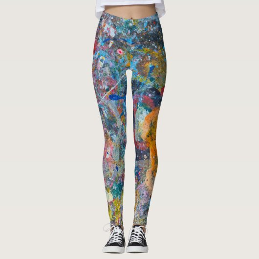 Abstracte kleurrijke Splatter Paint Regenboog Vers Leggings (Voorkant)
