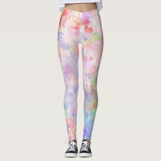 Abstracte kleurrijke Splatter Paint Regenboog Vers Leggings (Voorkant)