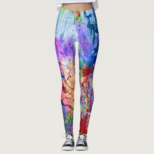 Abstracte Kleurrijke Splatterverf Regenboog Leggings (Voorkant)