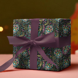 Abstracte kleurrijke Spooky Skulls Halloween Cadeaupapier