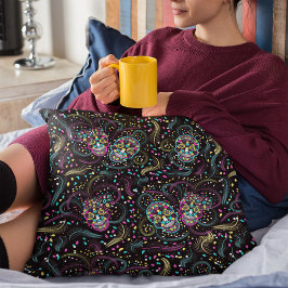 Abstracte kleurrijke Spooky Skulls Halloween Kussen