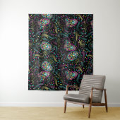 Abstracte kleurrijke Spooky Skulls Halloween Wandkleed (In situ)