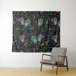 Abstracte kleurrijke Spooky Skulls Halloween Wandkleed