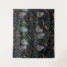 Abstracte kleurrijke Spooky Skulls Halloween Wandkleed