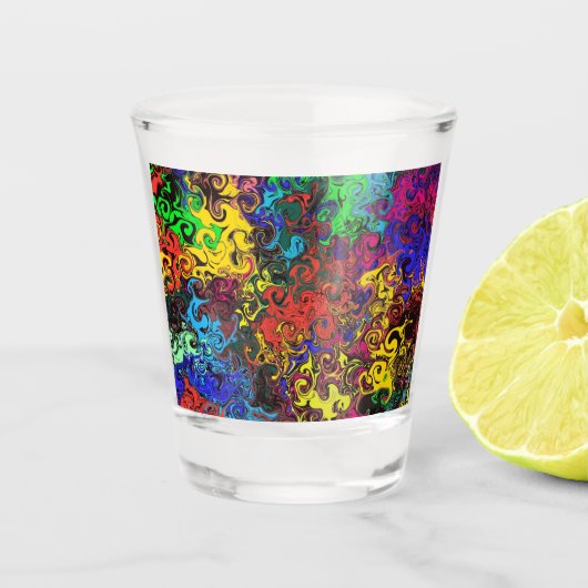 Abstracte kleurrijke strijders / shot glas (Voorkant)