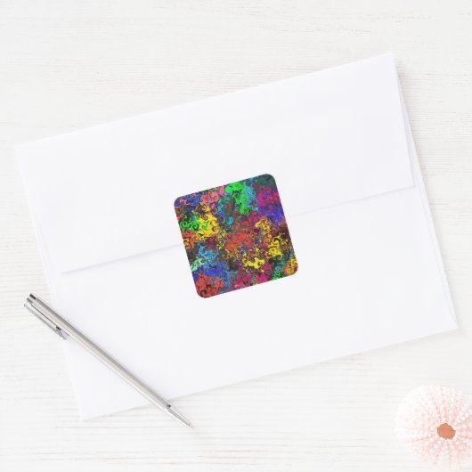 Abstracte kleurrijke strijders / vierkante sticker (Envelop)