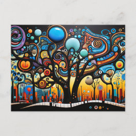 Abstracte Kleurrijke Swirl Tree Landscape Natuur Briefkaart