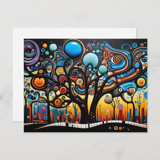 Abstracte Kleurrijke Swirl Tree Landscape Natuur Briefkaart (Voorkant / Achterkant)