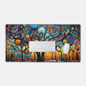 Abstracte Kleurrijke Swirl Tree Landscape Natuur Bureaumat (Keyboard & Muis)