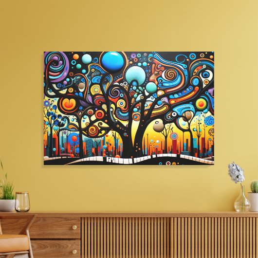 Abstracte Kleurrijke Swirl Tree Landscape Natuur Canvas Afdruk (Insitu (Woonkamer))